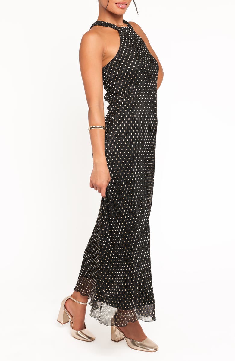 Petal & Pup Melody Plissé Metallic Dot Cocktail Dress, Alternate, color, Black/ Gold Polka Dot