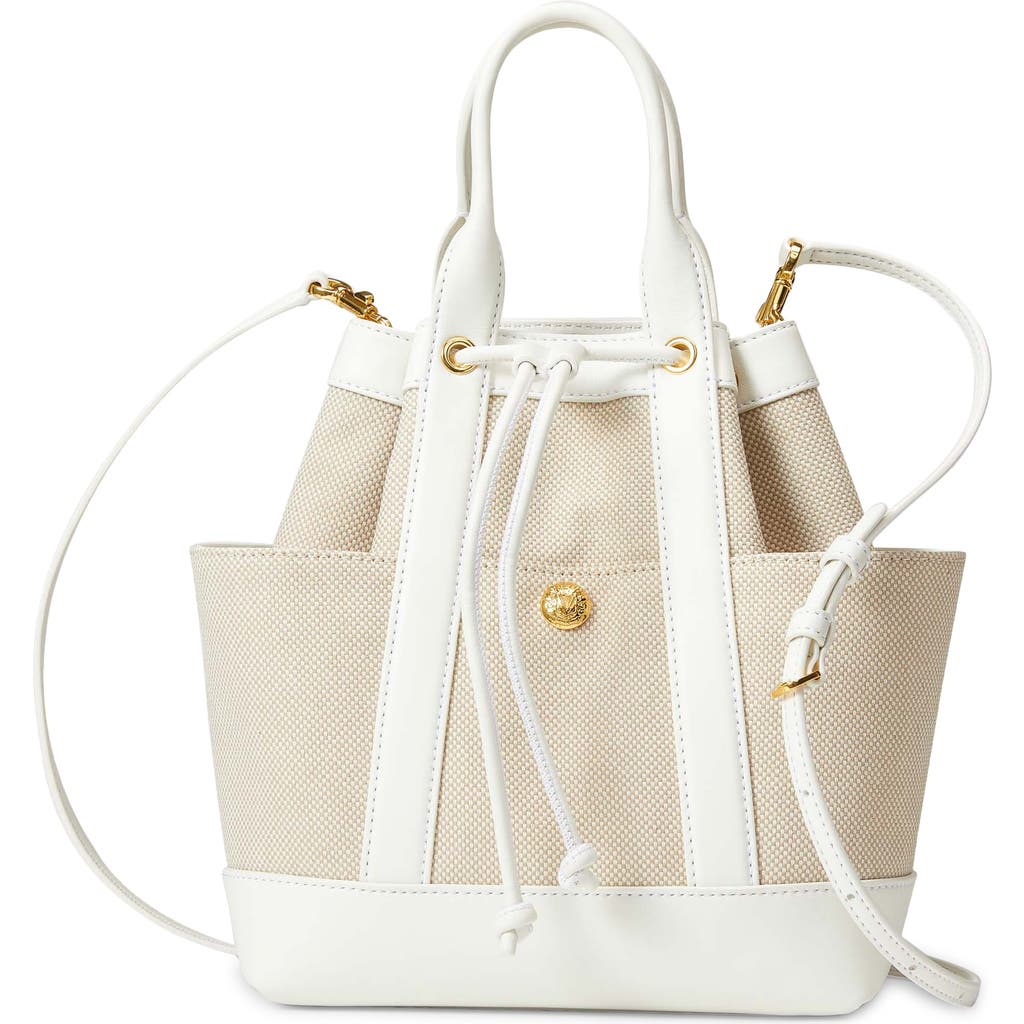 Veronica Beard Goody Bag Mixed Media Bucket Bag In Natural Offwhite