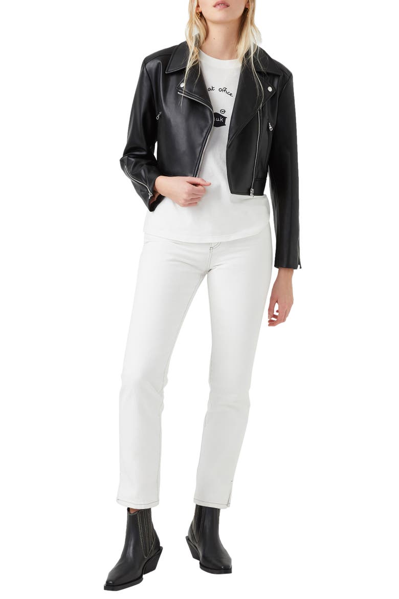 Crolenda Faux Leather Crop Biker Jacket, Alternate, color, BLACK