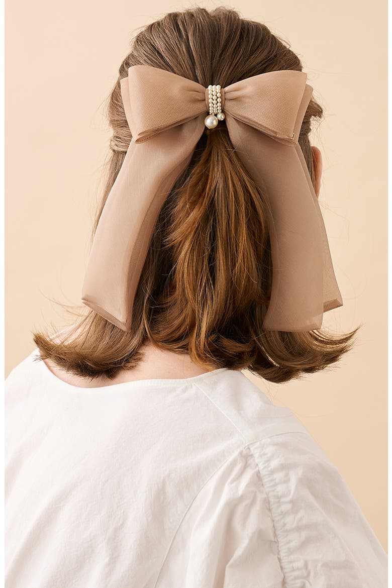 Organza silk bow barette, Alternate, color, BEIGE