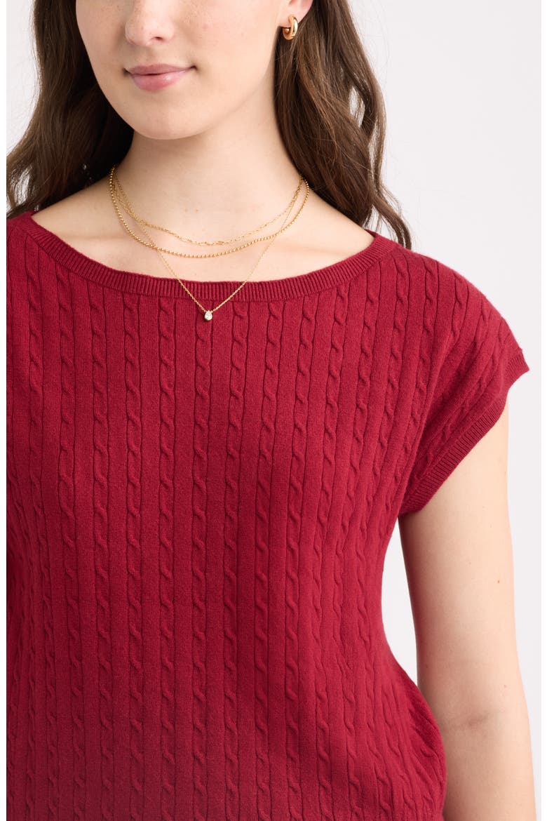 Cable Stitch Boat Neck Sweater T-Shirt, Alternate, color, RED CINDER