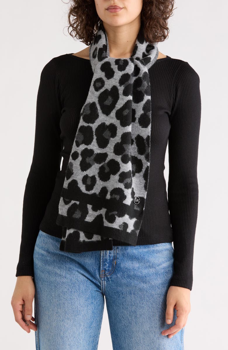 Michael Kors Brushed Leopard Scarf, Main, color, 052 Pearl Heather Grey/ Derby