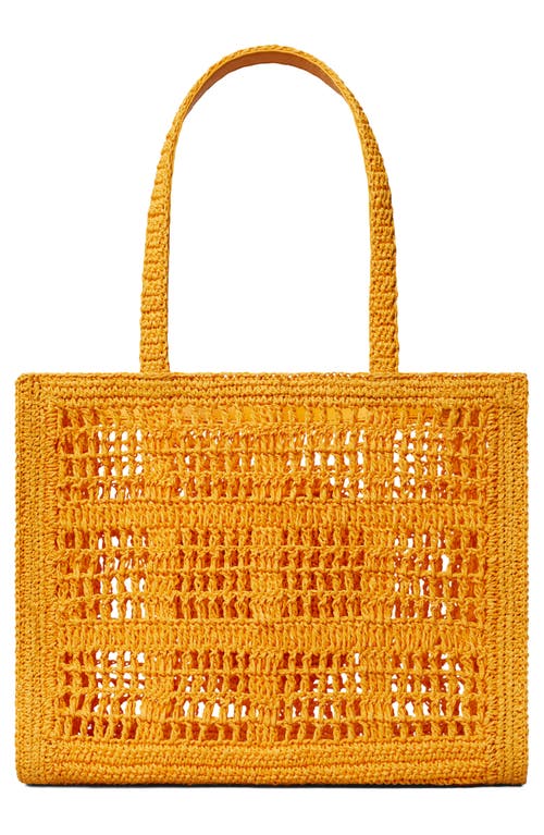 Tory Burch 'ella' Orange Shopper With Woven Design And Embroidered Logo On The Front In Raffia Woman In Peachy
