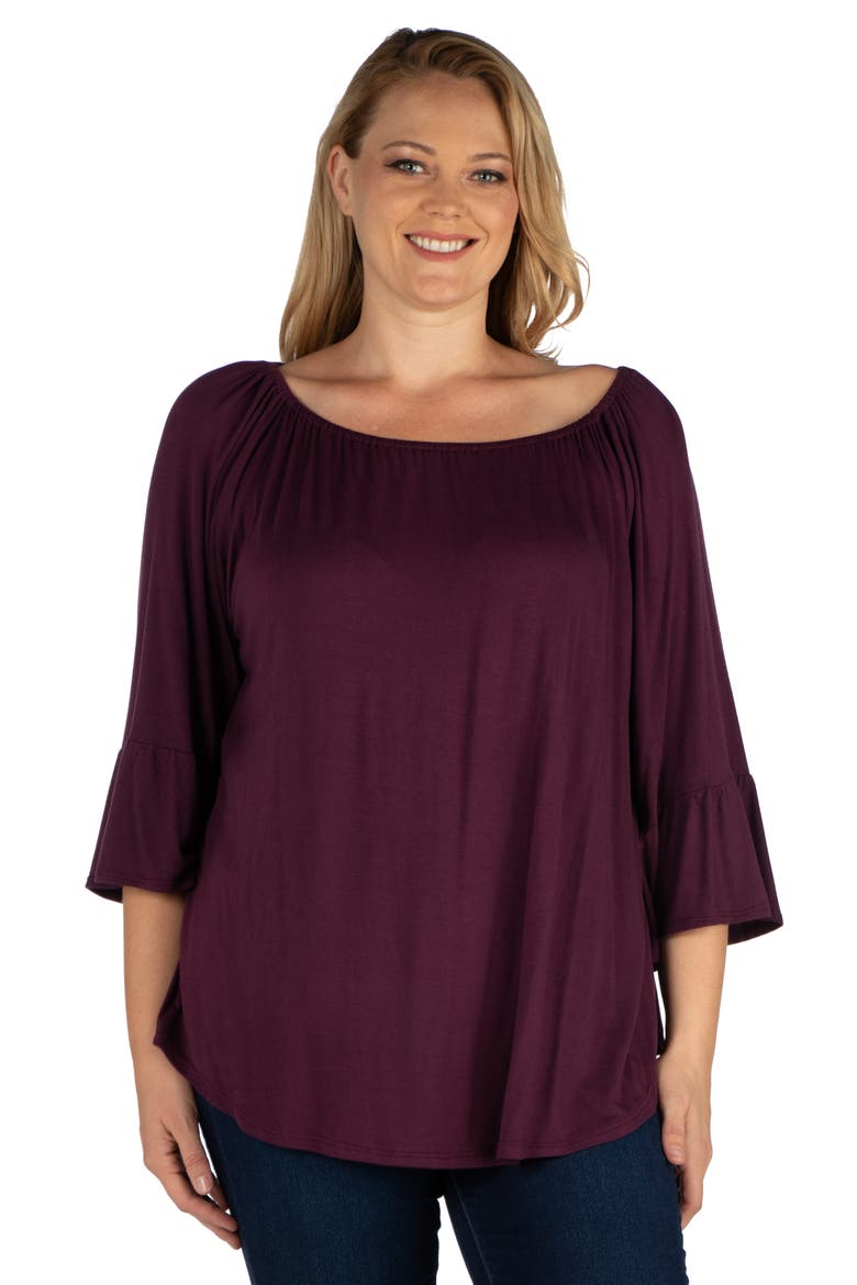 Plus Size Bell Sleeve Loose Fit  Tunic Top, Main, color, Plum
