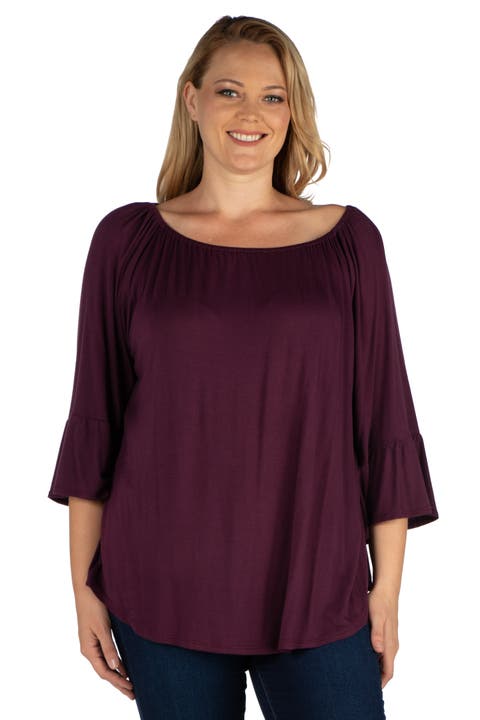 Plus Size Bell Sleeve Loose Fit  Tunic Top
