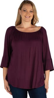 24seven Comfort Apparel Plus Size Bell Sleeve Loose Fit Tunic Top