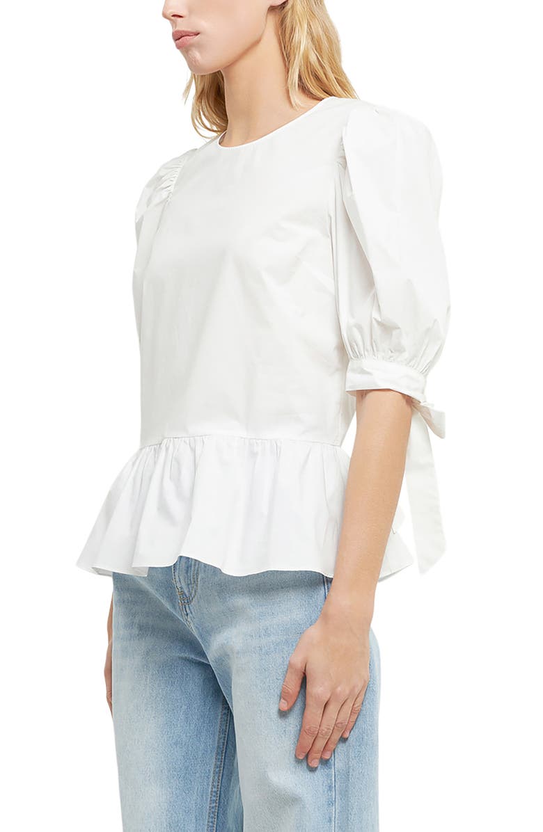 English Factory Bow Tie Peplum Top, Alternate, color, 