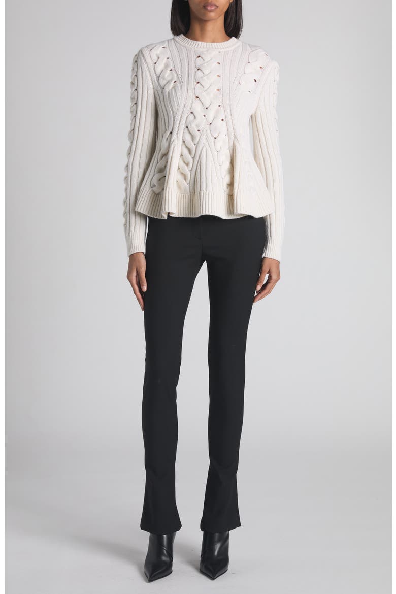 Cable Knit Peplum Sweater, Alternate, color, IVORY