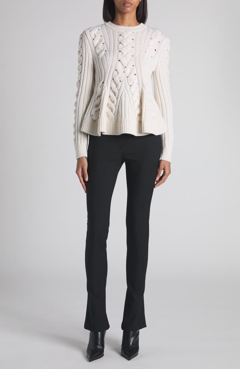 McQueen Cable Knit Peplum Sweater, Alternate, color, Ivory