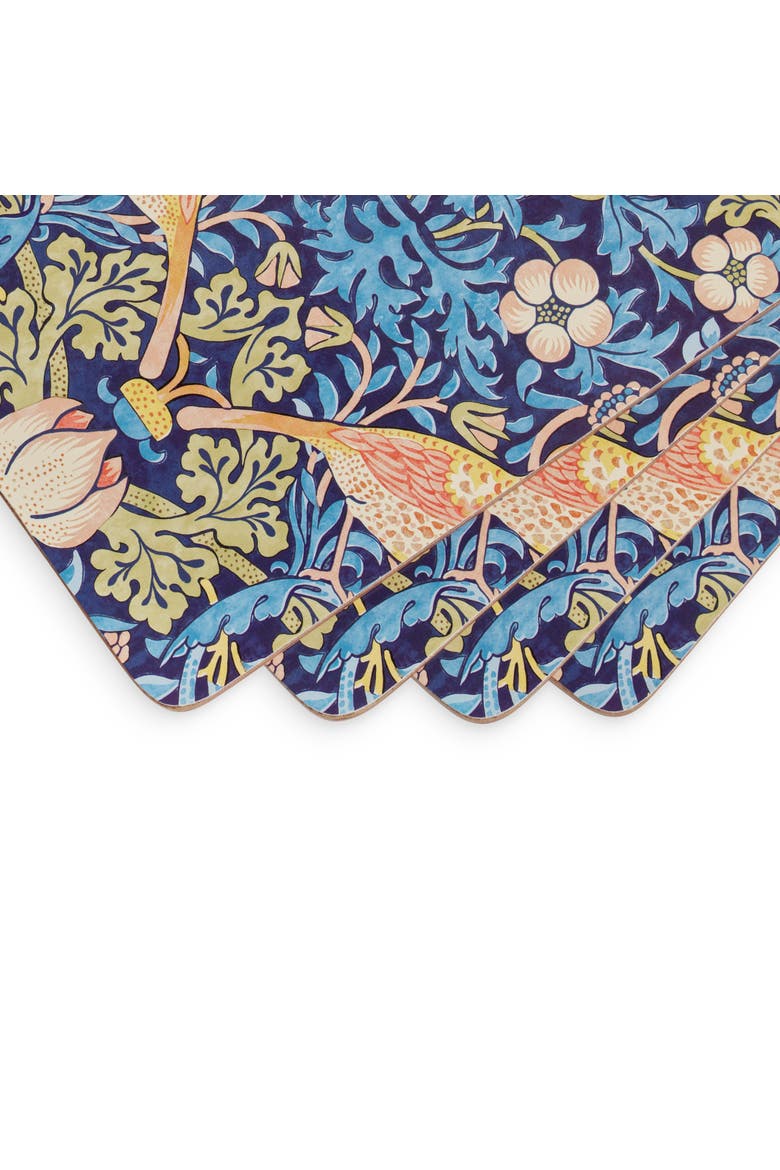 Strawberry Thief Blue Set of 4 Cork Back Placemats, Alternate, color, Strawberry Thief Blue