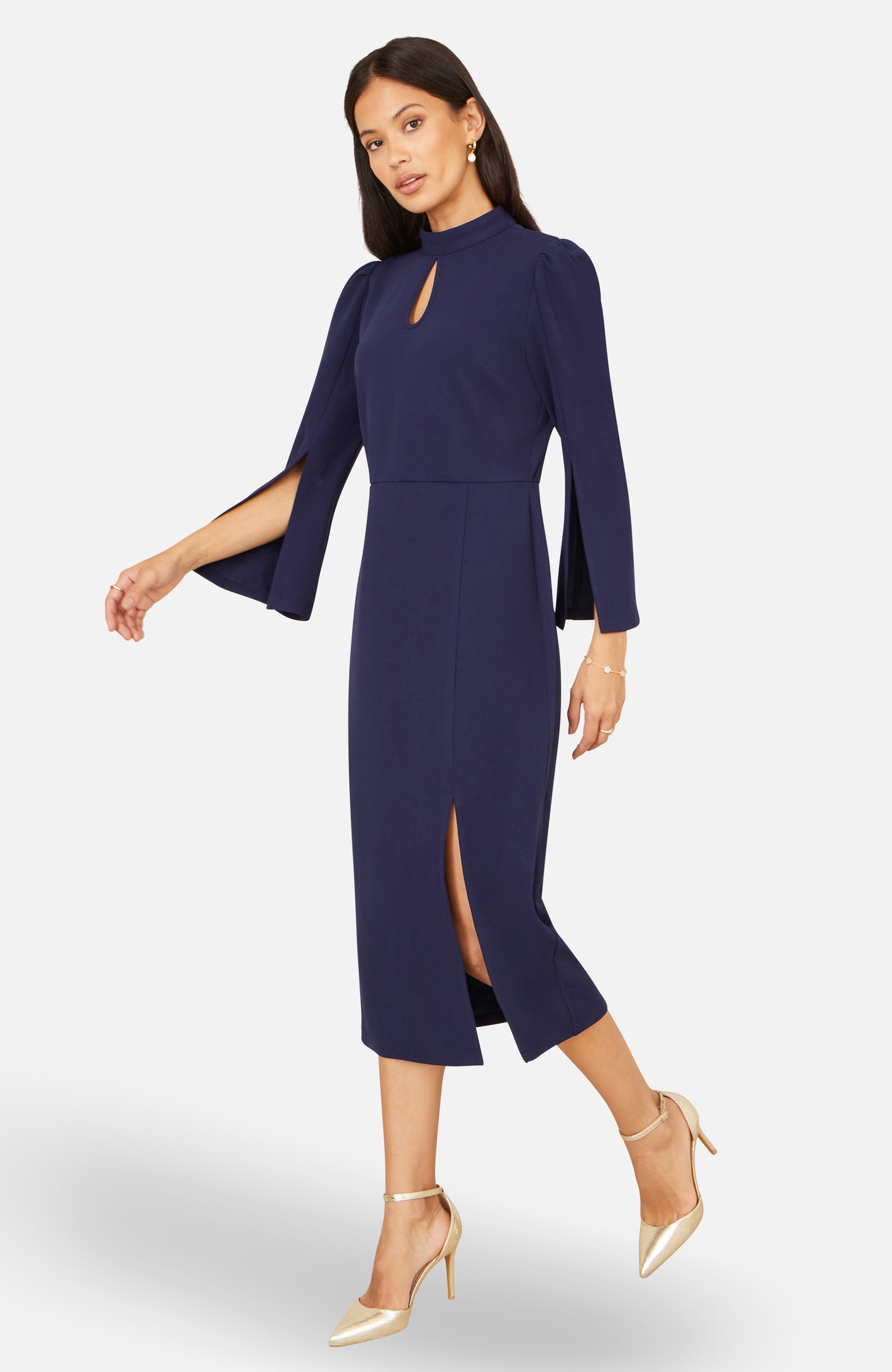 Mock Neck Keyhole Tailored Midi Dress - image 4