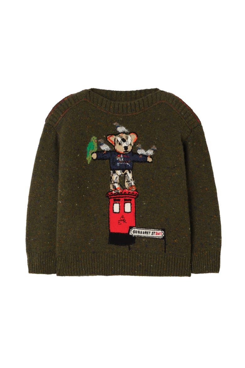 Postbox Bear Wool Cashmere Sweater, Main, color, Loden green