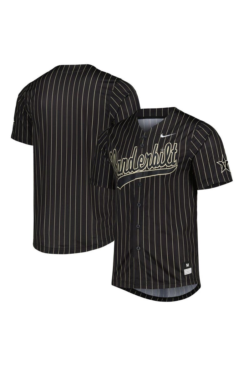 Men's Nike Black/Gold Vanderbilt Commodores Pinstripe Replica Full-Button Baseball Jersey, Main, color, Black