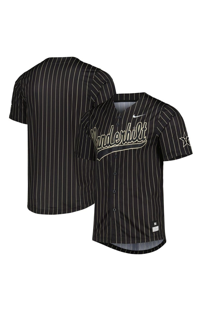 Nike Men's Nike Black/Gold Vanderbilt Commodores Pinstripe Replica Full-Button Baseball Jersey, Main, color, Black