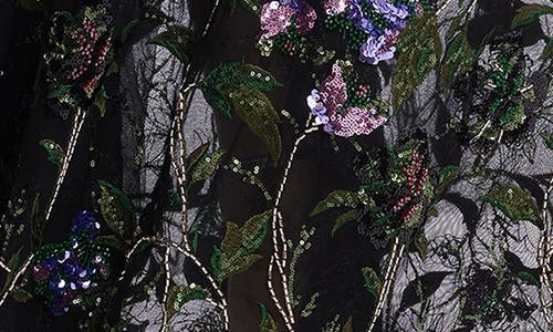 DRESS THE POPULATION DRESS THE POPULATION AVA SEQUIN FLORAL LONG SLEEVE A-LINE GOWN