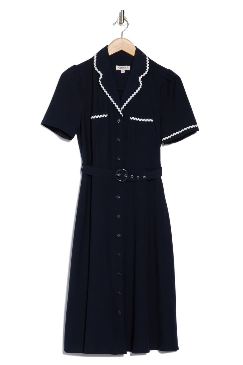 Tipped Scalloped Trim Shirtdress, Alternate, color, NANETTE NAVY/ WHITE