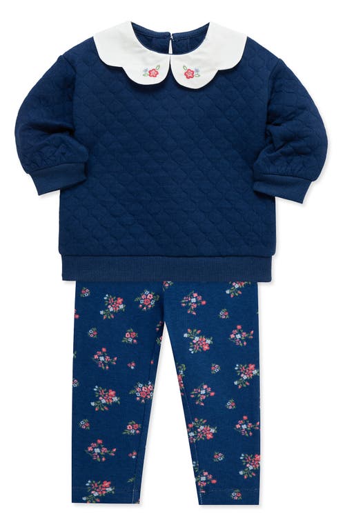 Little Me Scalloped Peter Pan Collar Sweatshirt & Leggings In Blue