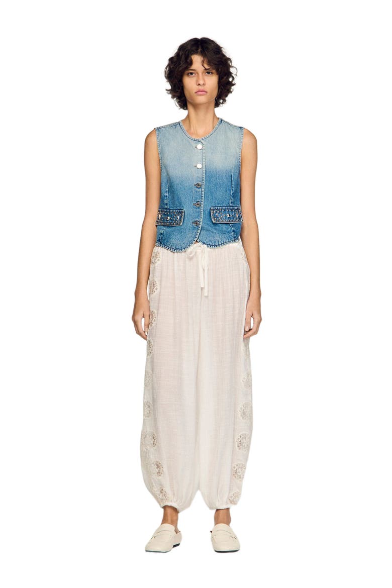 Crinkled wide-leg trousers, Alternate, color, White