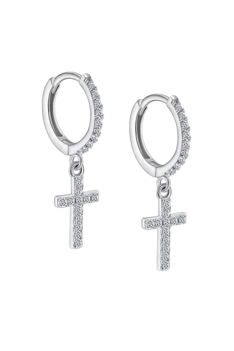 Sterling Silver Cross Moissanite Earrings, Main, color, Silver