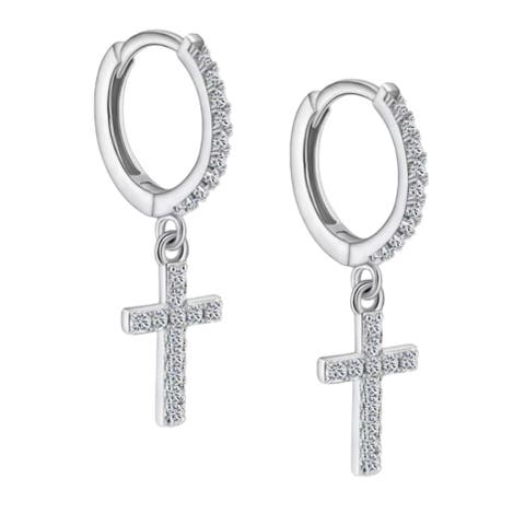 Sterling Silver Cross Moissanite Earrings