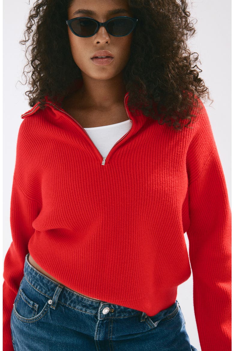 Quarter Zip Sweater, Alternate, color, RED