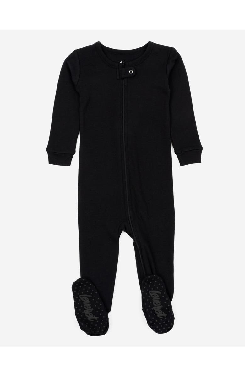 Leveret Kids Footed Solid Cotton Matching Family Pajamas, Main, color, Black