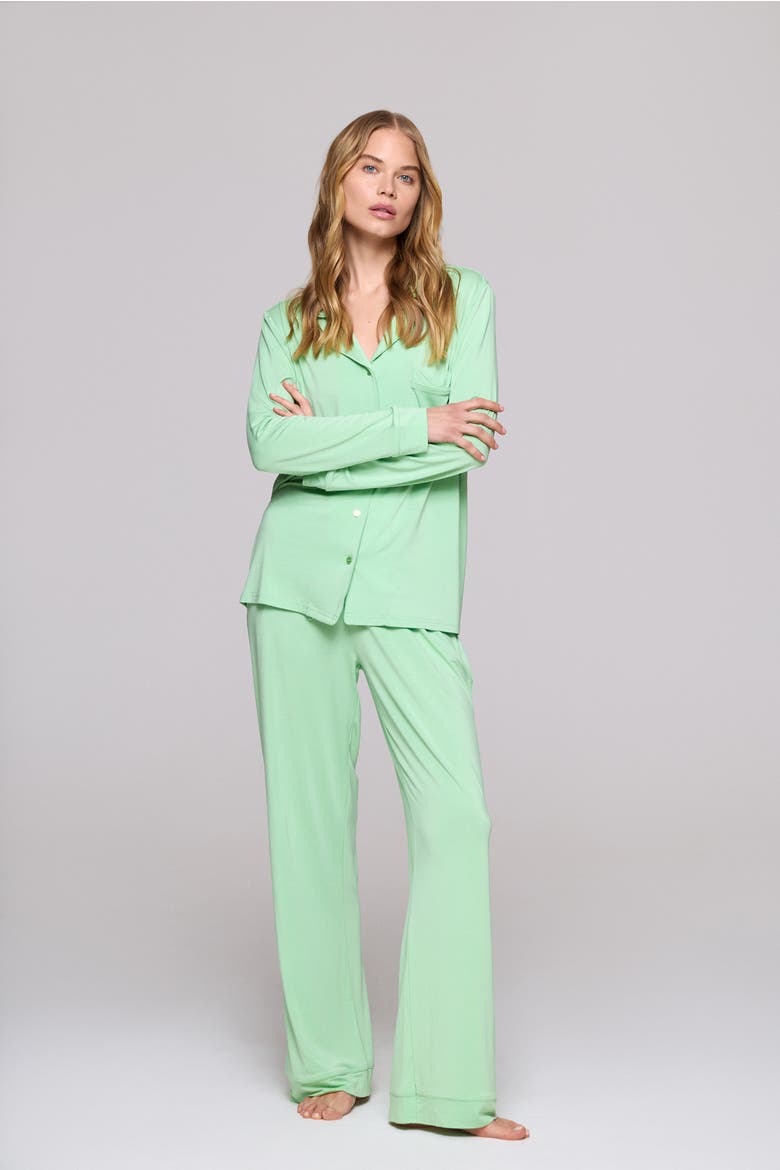Matcha in the Desert Long Pajama Set, Alternate, color, Light Green
