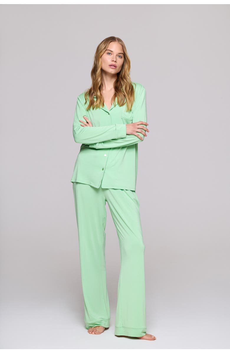 Crickle Daisy Matcha in the Desert Long Pajama Set, Alternate, color, Light Green