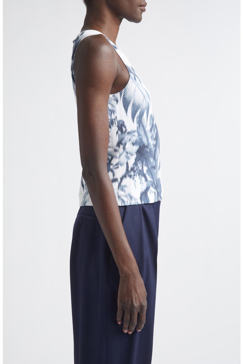 Print Palm Leaf Sleeveless Cotton Blend Sweater, Alternate, color, NAVY/ WHITE