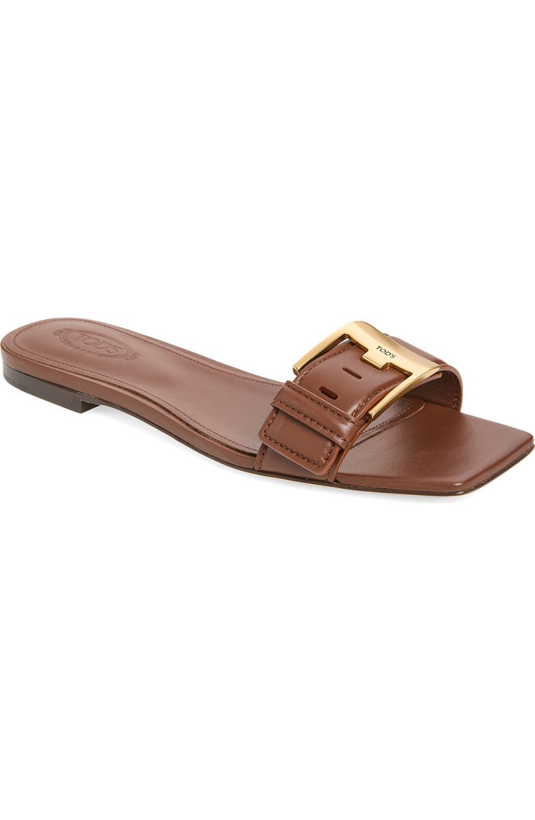 Tod's Buckle Slide Sandal, Main, color, Mogano