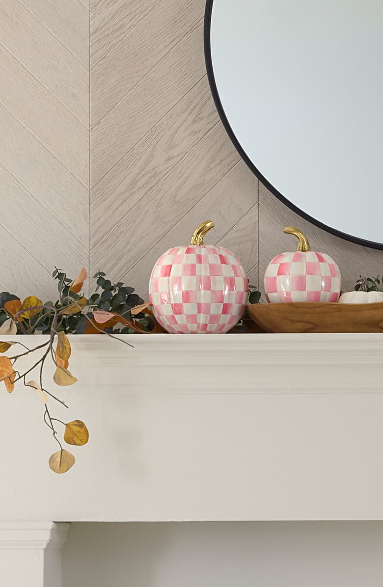 MACKENZIE CHILDS Bubblegum Pink Check Small Pumpkin, Alternate, color, Pink
