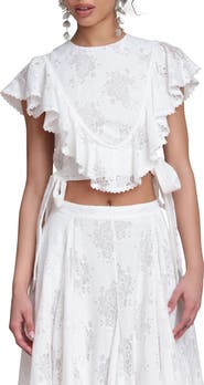 Avec Les Filles Lace & Ruffle Crop Top
