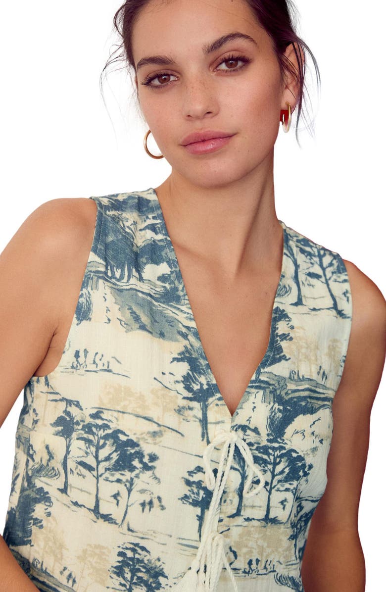 NEXT Tree Print Tie Front Sleeveless Top, Alternate, color, Blue Palm Print