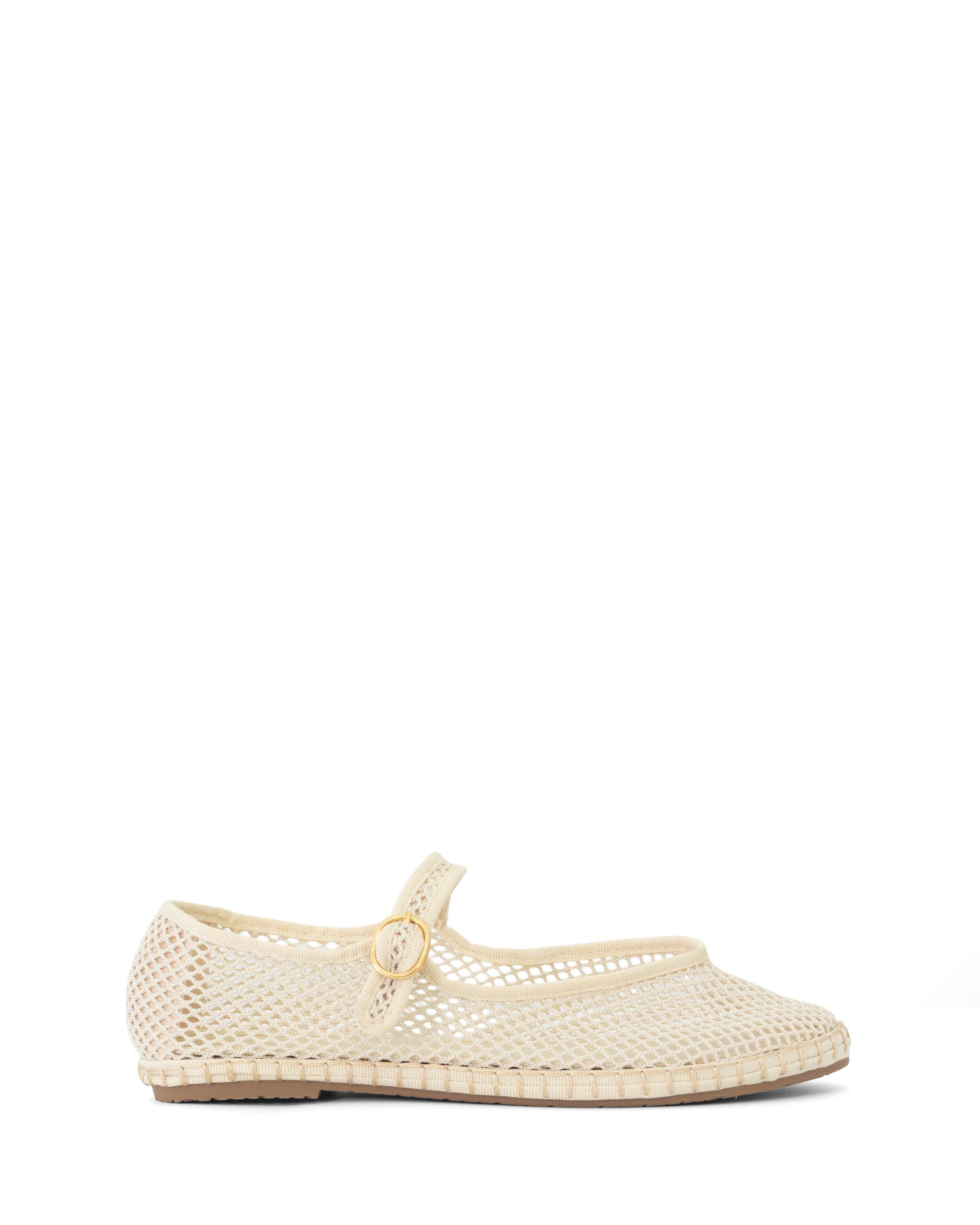 ALICANTE Round Toe mary jane ballet flats, Alternate, color, Off White Mesh