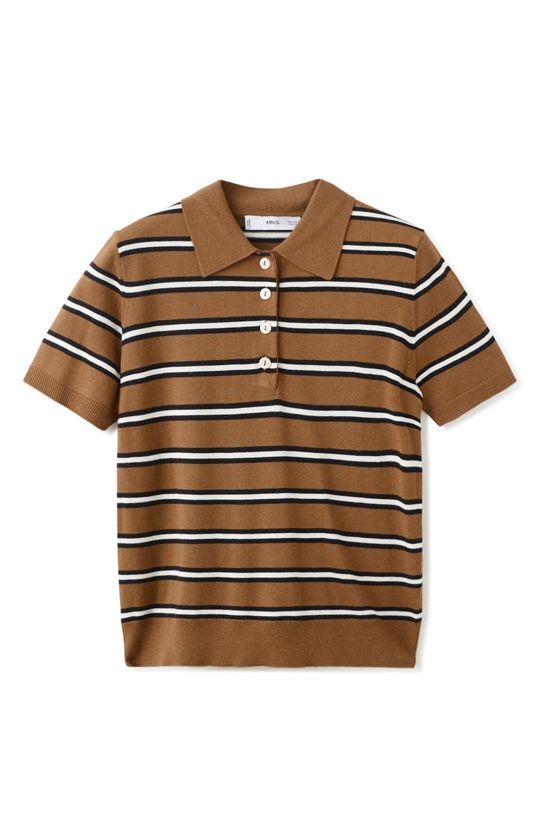 MANGO Stripe Polo Sweater, Alternate, color, Caramel