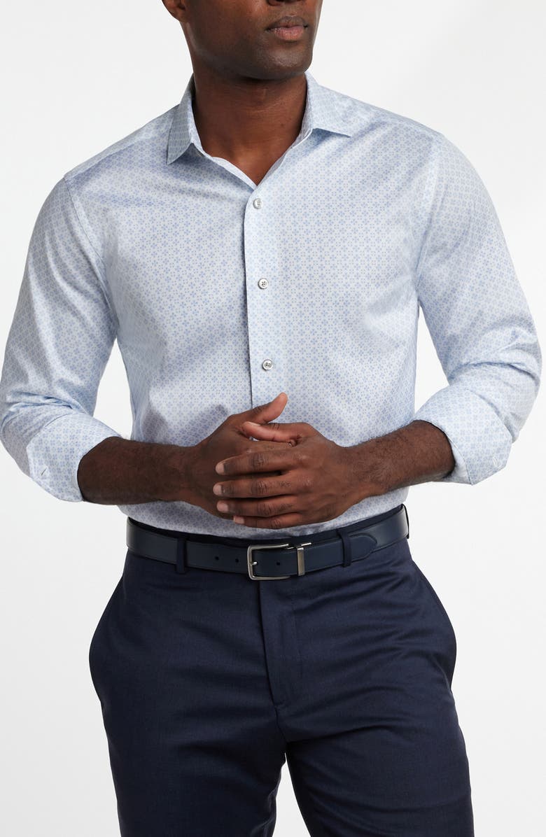 David Donahue Neat Medallion Print Cotton Button-Up Shirt, Alternate, color, White/ Sky