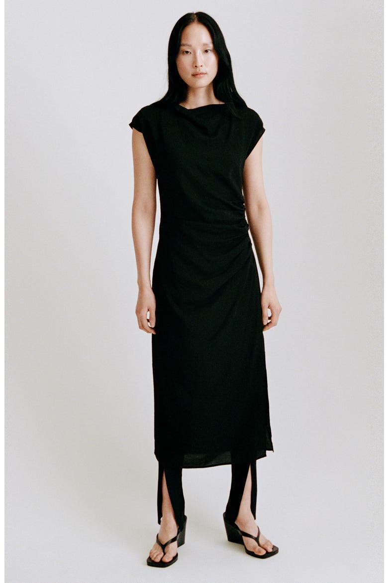 Draped Dress, Alternate, color, BLACK