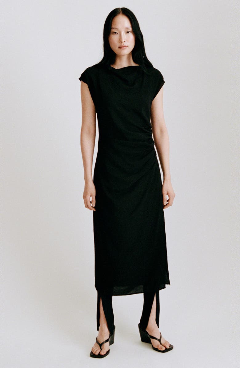MANGO Draped Dress, Alternate, color, Black