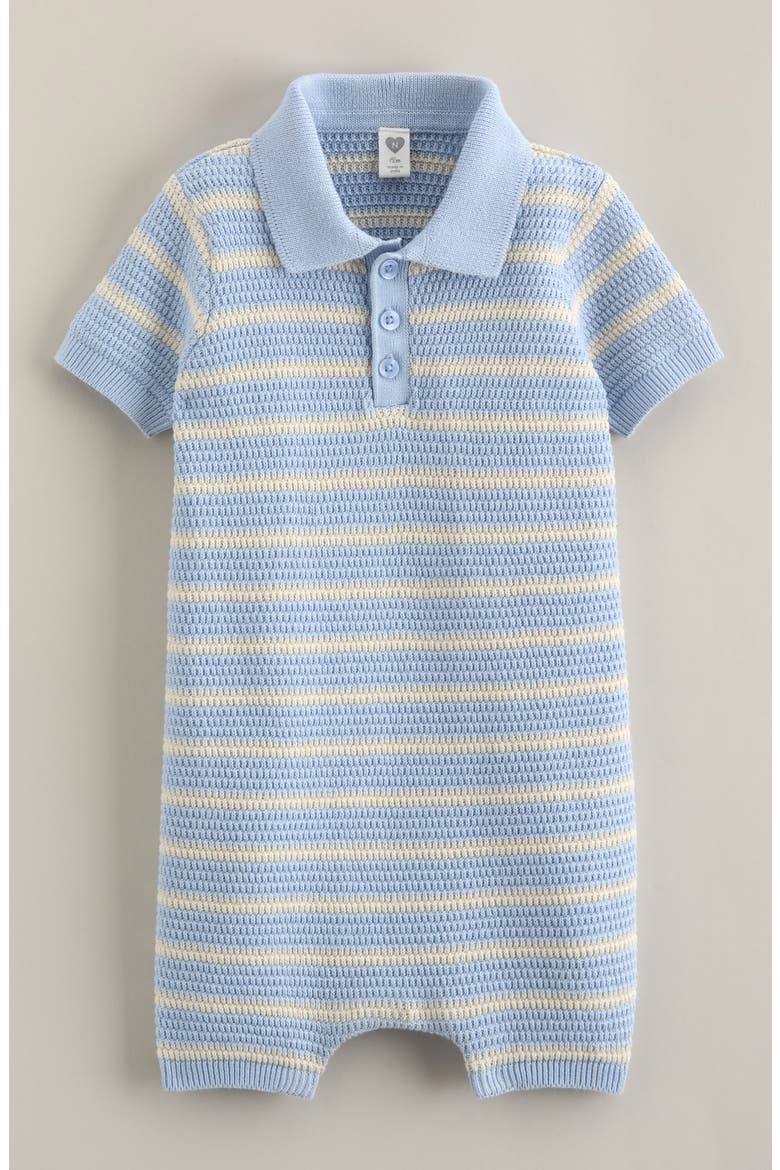 Cotton Polo Sweater Romper, Main, color, BLUE SKYWAY GILL STRIPE