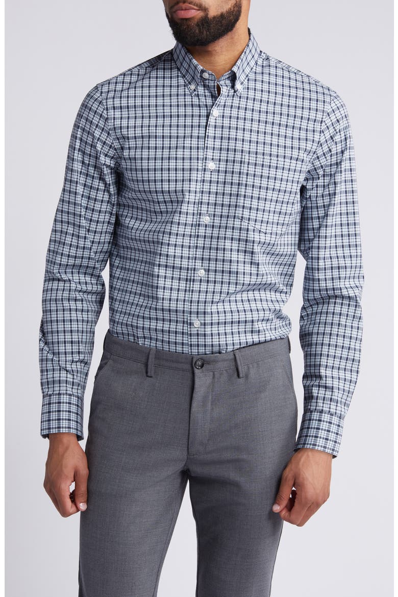 Trim Fit Tech-Smart Plaid Button-Down Shirt, Main, color, BLUE- NAVY TAVIRA PLAID