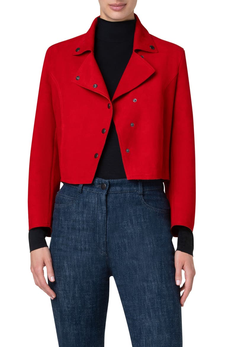 Suede Snap Biker Jacket, Main, color, LIPSTICK