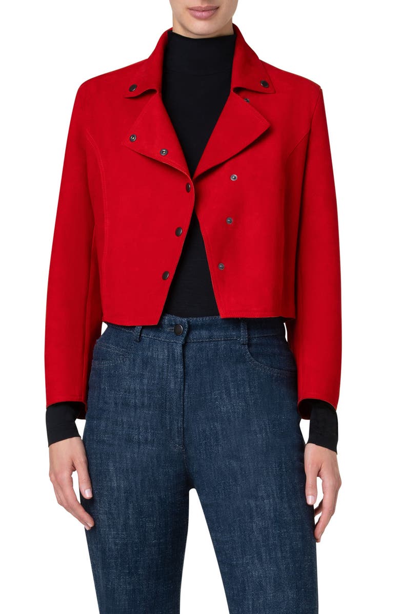 Akris punto Suede Snap Biker Jacket, Main, color,