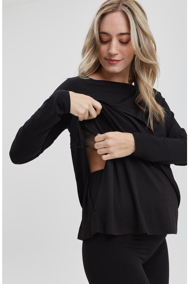 Nicolette Maternity & Nursing Boatneck Top, Alternate, color, BLACK