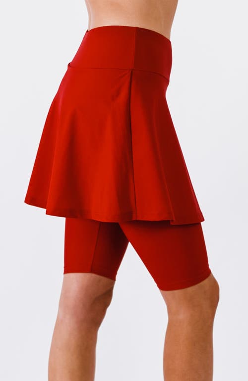 Calypsa Midi Swim Skort With Bike Shorts In Red