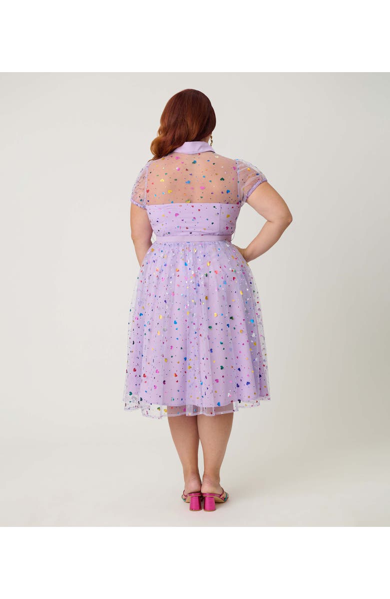 Unique Vintage Plus Size 1950s Short Sleeve Collared Hollie Swing Dress, Alternate, color, Purple Heart Confetti