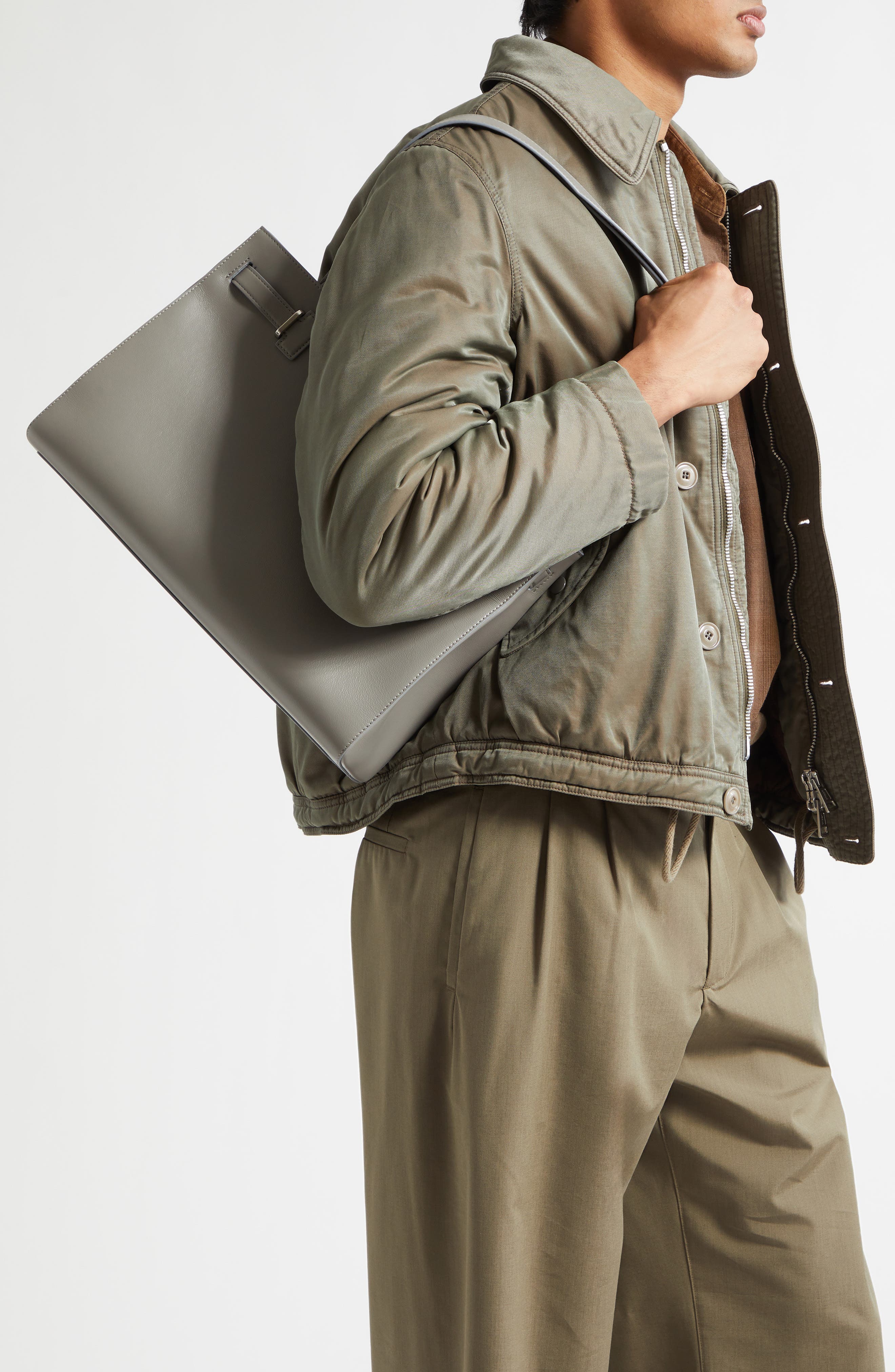 Small Tactical Leather East/West Tote, Alternate, color, I813 - PHANTOM GREY