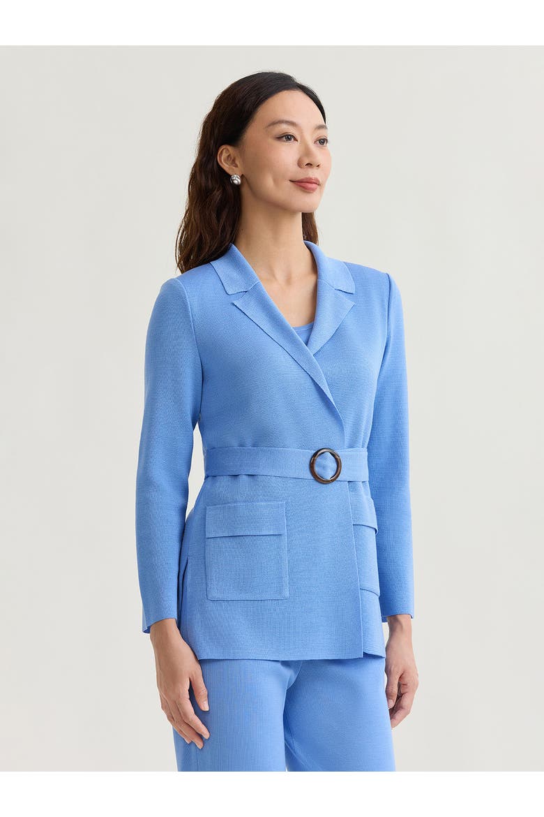 Belted Tonal Flat Knit Jacket, Alternate, color, Tranquil Blue