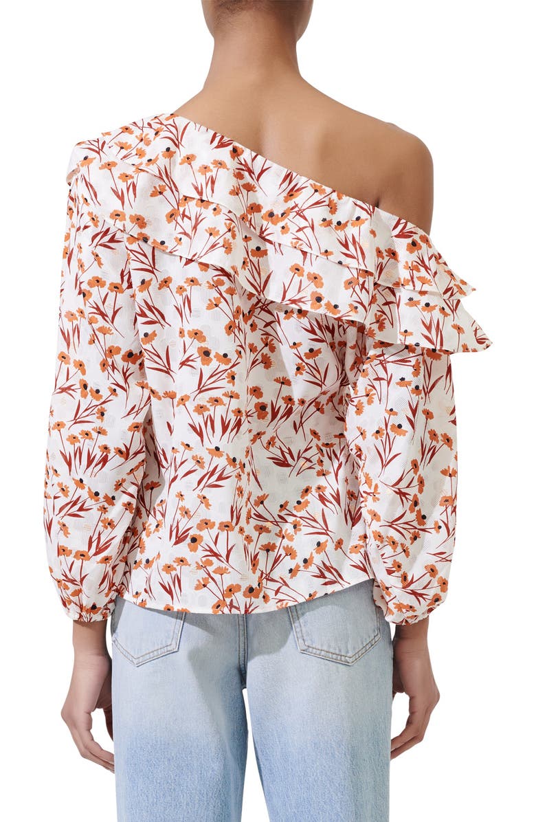 maje Laurane Floral Cotton Blend One-Shoulder Blouse, Alternate, color, Rust