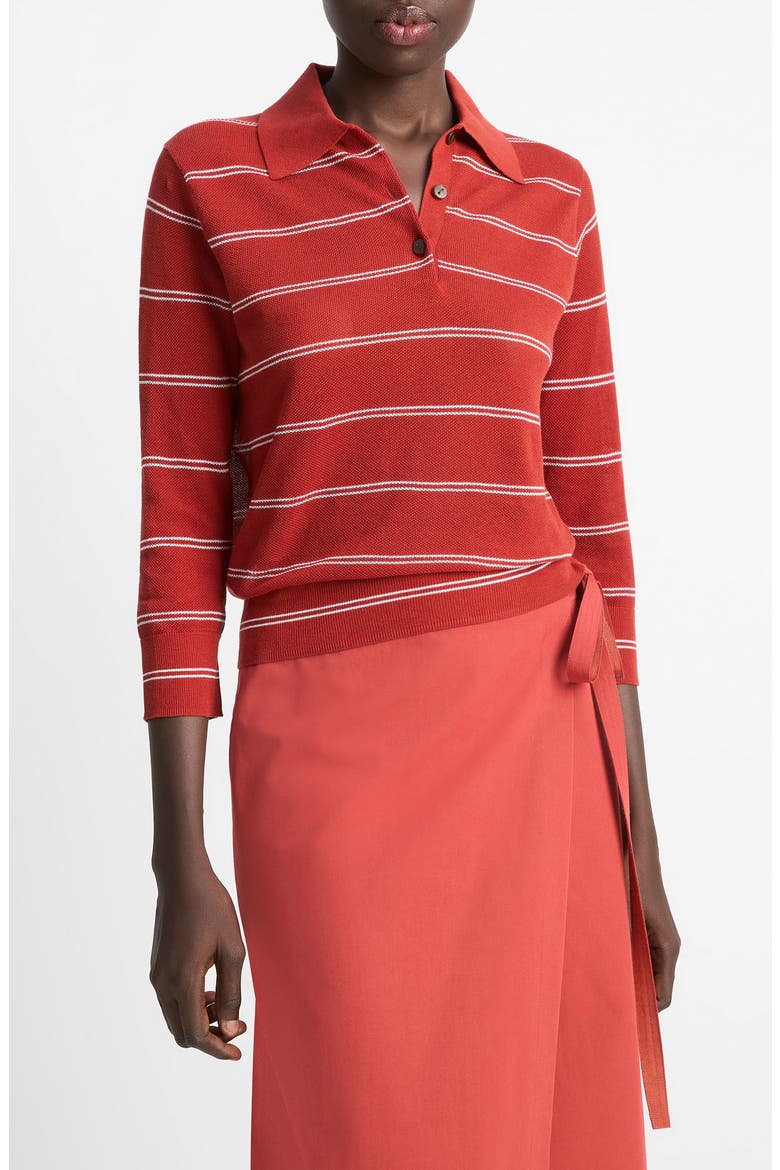 Stripe Cotton Piqué Polo, Alternate, color, BRICK ROSE/OFF WHITE