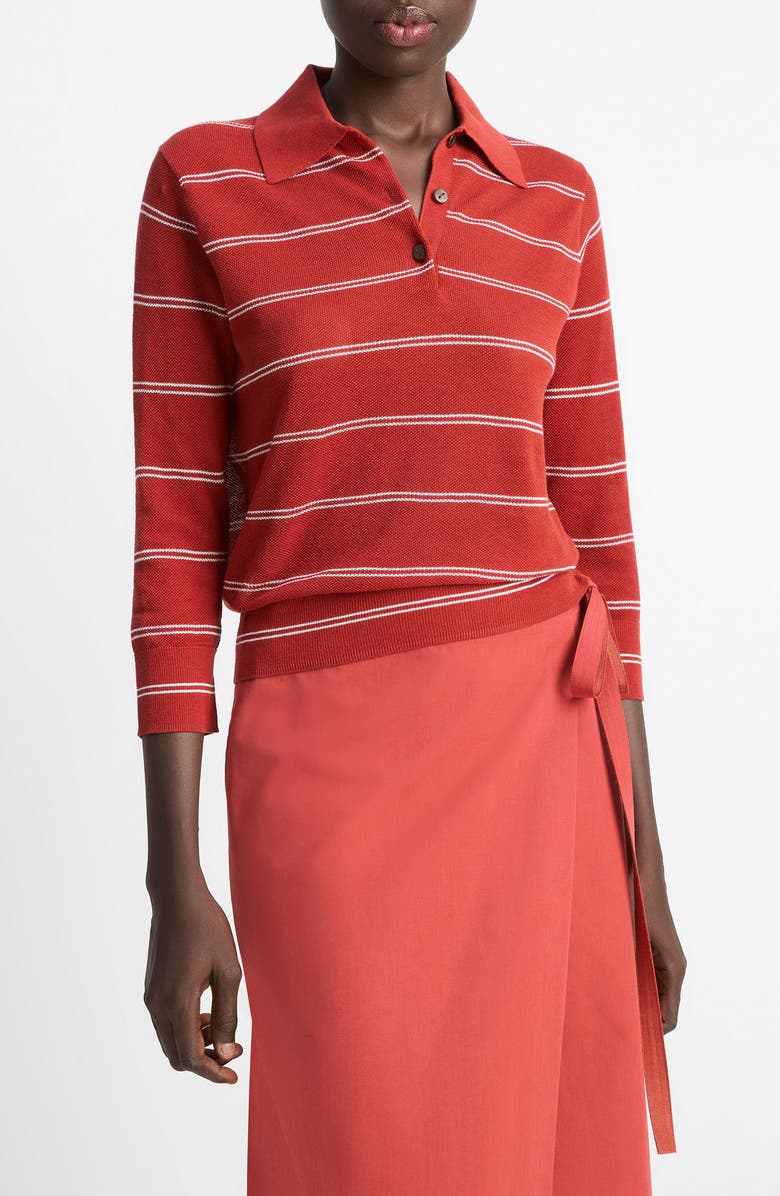 Vince Stripe Cotton Piqué Polo, Alternate, color, Brick Rose/Off White